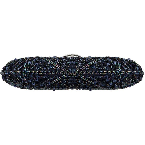 BEADED Sequin Flower Clutch Bag Blue - Picture 5 of 9